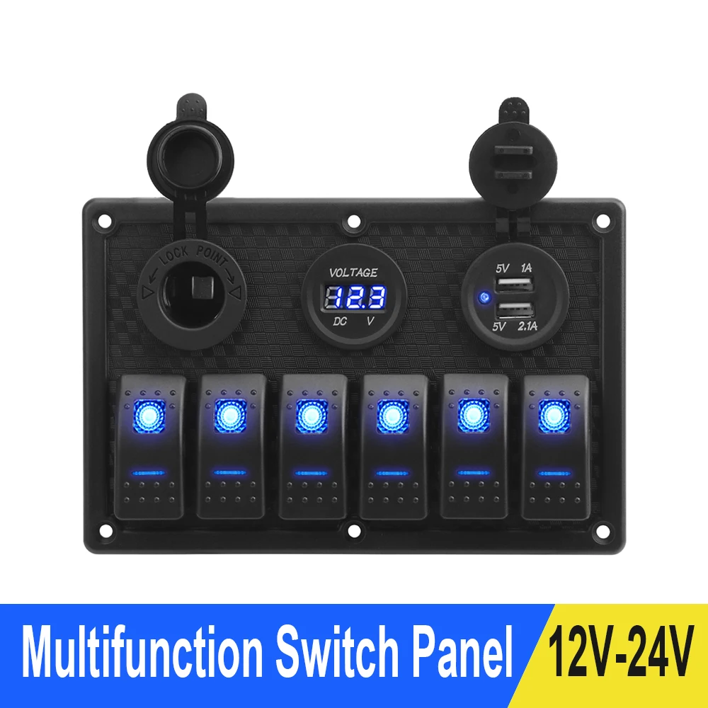 Switches 6 Gang Marine Boat Rocker Switch Panel Waterproof with RED LED