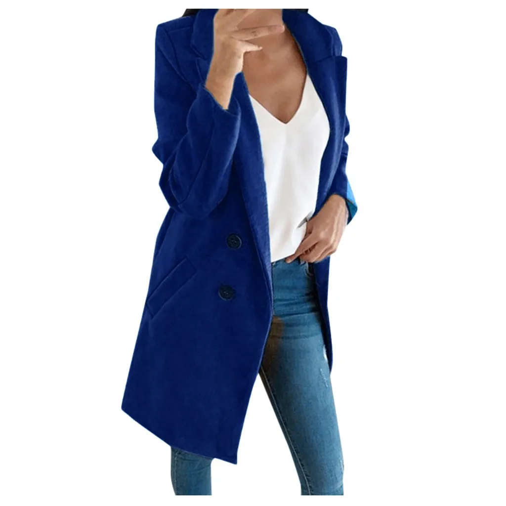 JAYCOSIN, зимнее шерстяное пальто, женские пальто, шерсть, для женщин, s, тонкий размера плюс, Женская шерстяная куртка, повседневная, средней длины, одноцветная, с длинным рукавом - Цвет: Синий