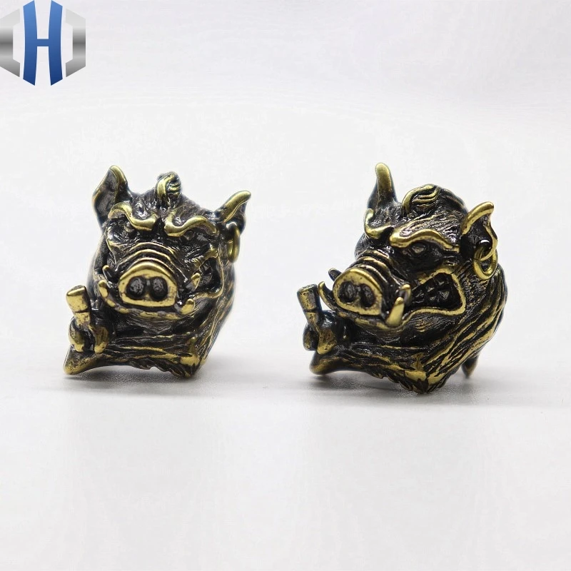 

Pure Copper Wild Boar Knife Pendant Brass Wild Boar Outdoor Survival Tool Umbrella Rope Pendant Flashlight Paracord Beads EDC