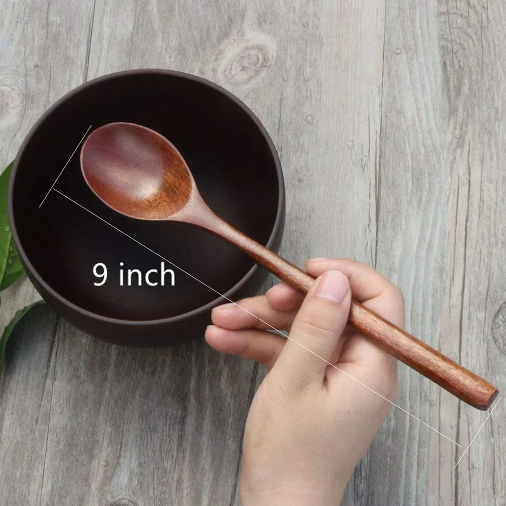 Set of 6pcs Wooden Spoon Cooking Stirring Eating Kitchen Japanese Spoon Utensils