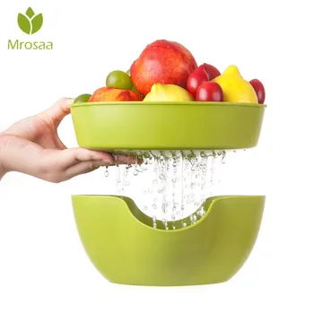 

Mrosaa Double Plastic Drain Basket Kitchen Bowl Noodles Vegetables Fruit Rice Washing Strainer Home Pool Drainer Organizer