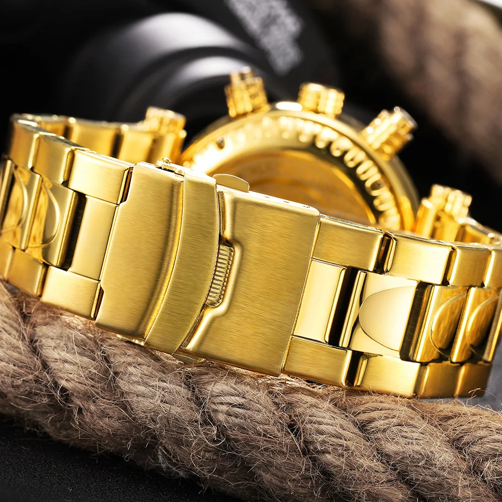 Роскошные золотые часы, мужские кварцевые Многофункциональные часы, мужские s стальные водонепроницаемые наручные часы для мужчин, Relogio Masculino TEMEITE