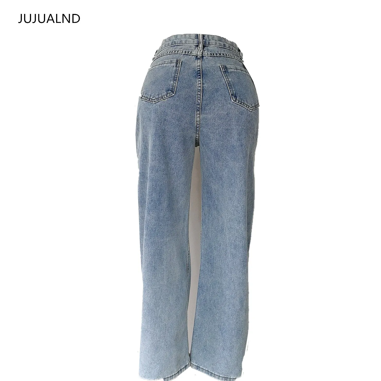 JUJULAND женские синие джинсы, прямые ноги, одноцветные повседневные длинные штаны, зимние свободные джинсы 3215