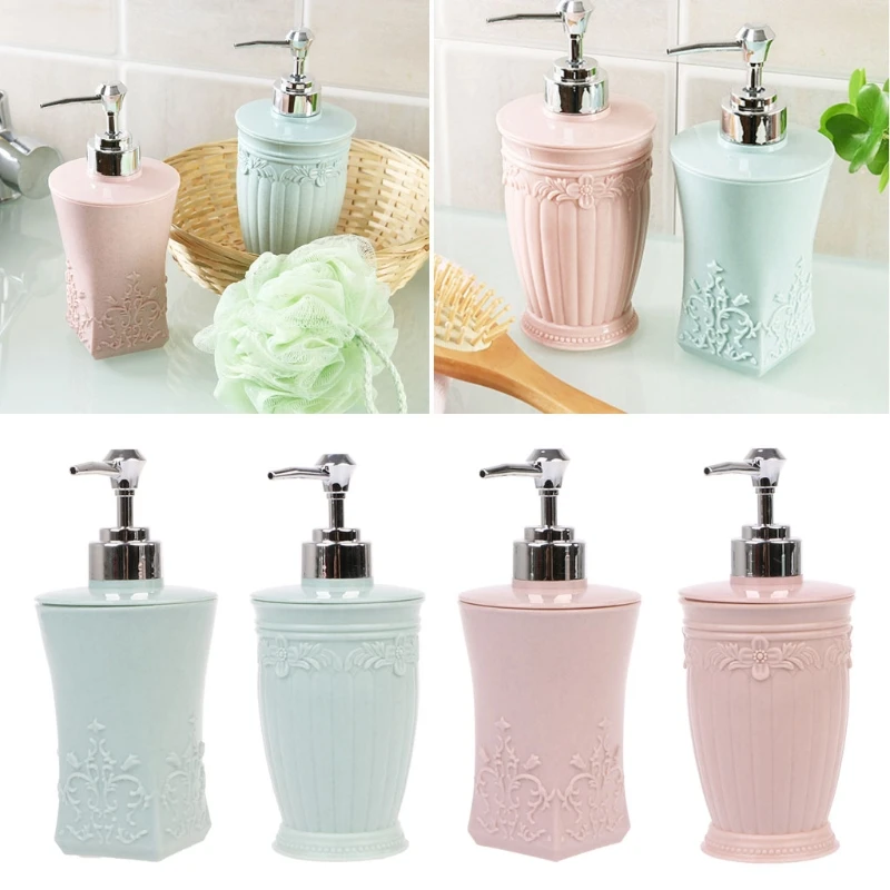 빈 조각 꽃 펌프 디스펜서 병 샴푸 비누 샤워 용기, 7.5x17.7cm 400ml