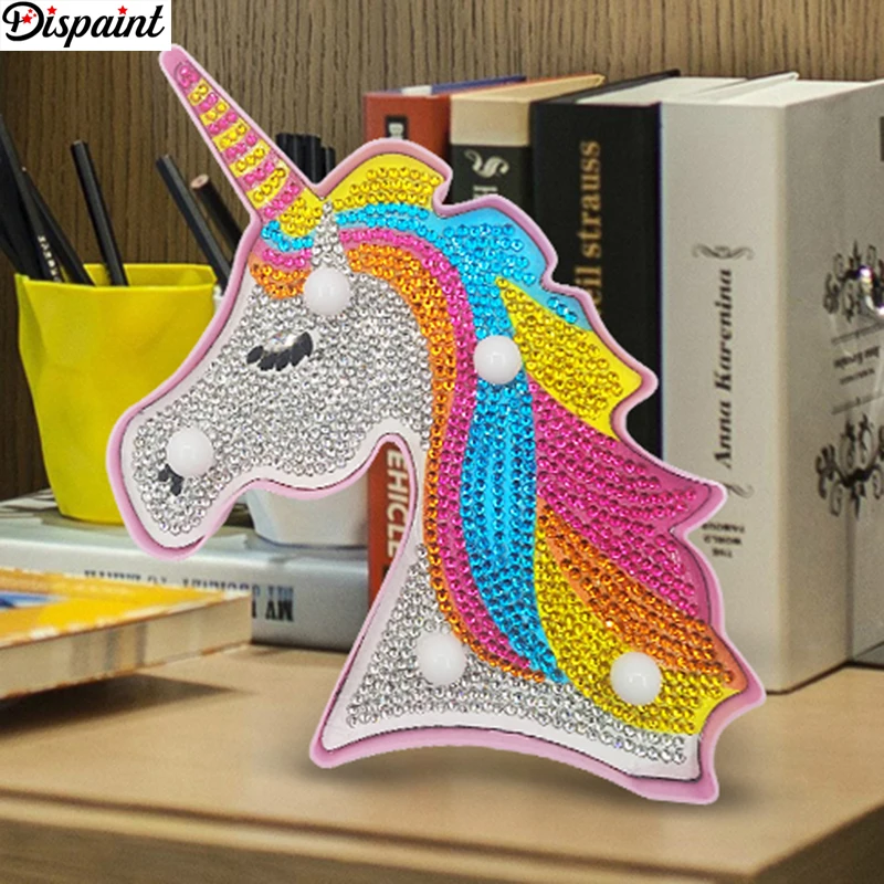 Dispaint алмазная живопись светодиодный светильник 5D вышивка DIY Стразы Единорог