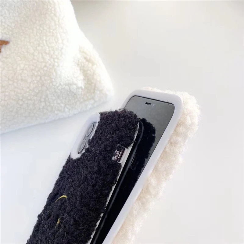 Милый мультяшный чехол для телефона со смайликом для iPhone 11 Pro Max XR XS Max 6 6S 7 8 Plus X модный плюшевый зимний мягкий чехол-накладка Новинка