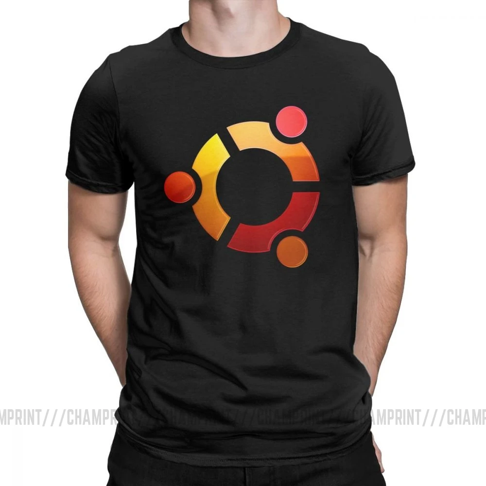 Ubuntu логотип Linux футболка Мужские Винтажные футболки из чистого хлопка с круглым воротником футболки с коротким рукавом плюс размер одежда плюс размер - Цвет: Черный