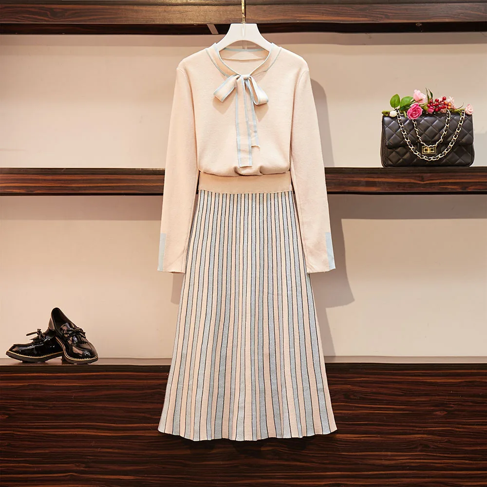 Женский трикотажный комплект из 2 предметов элегантный вязаный свитер с