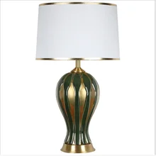 Простой американский стиль зеленый золотой Керамическая Настольная лампа для спальни прикроватная гостиная фойе кабинет стол для чтения Ночной свет 190172