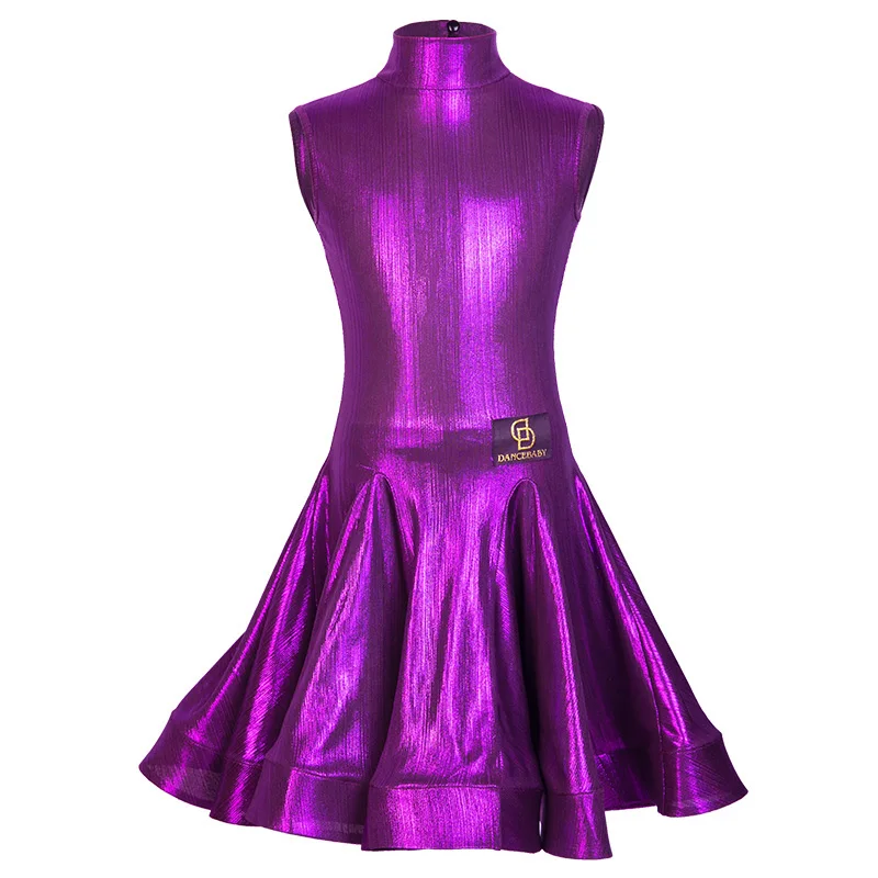 Purple High Neck Новинка; детское платье для латинских танцев; яркие конкурсные танцевальные платья для девочек; платье для выступлений для девочек; платье для латинских танцев; BL2516 - Color: Purple High Neck