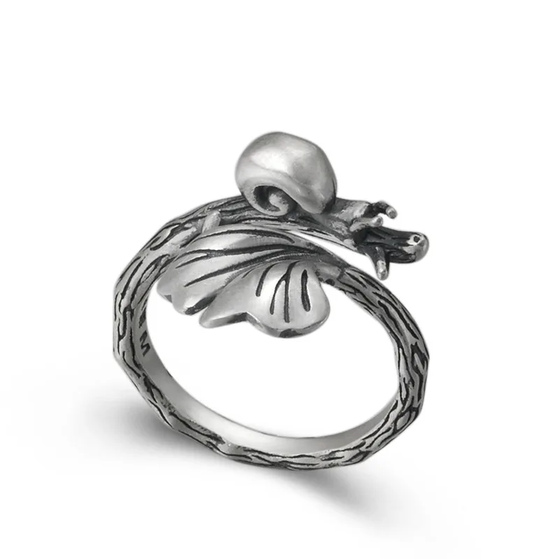 Ginkgo Snail 1pc Women Ring Sterling Silver Creative Gold Leaf Adjustable Rings