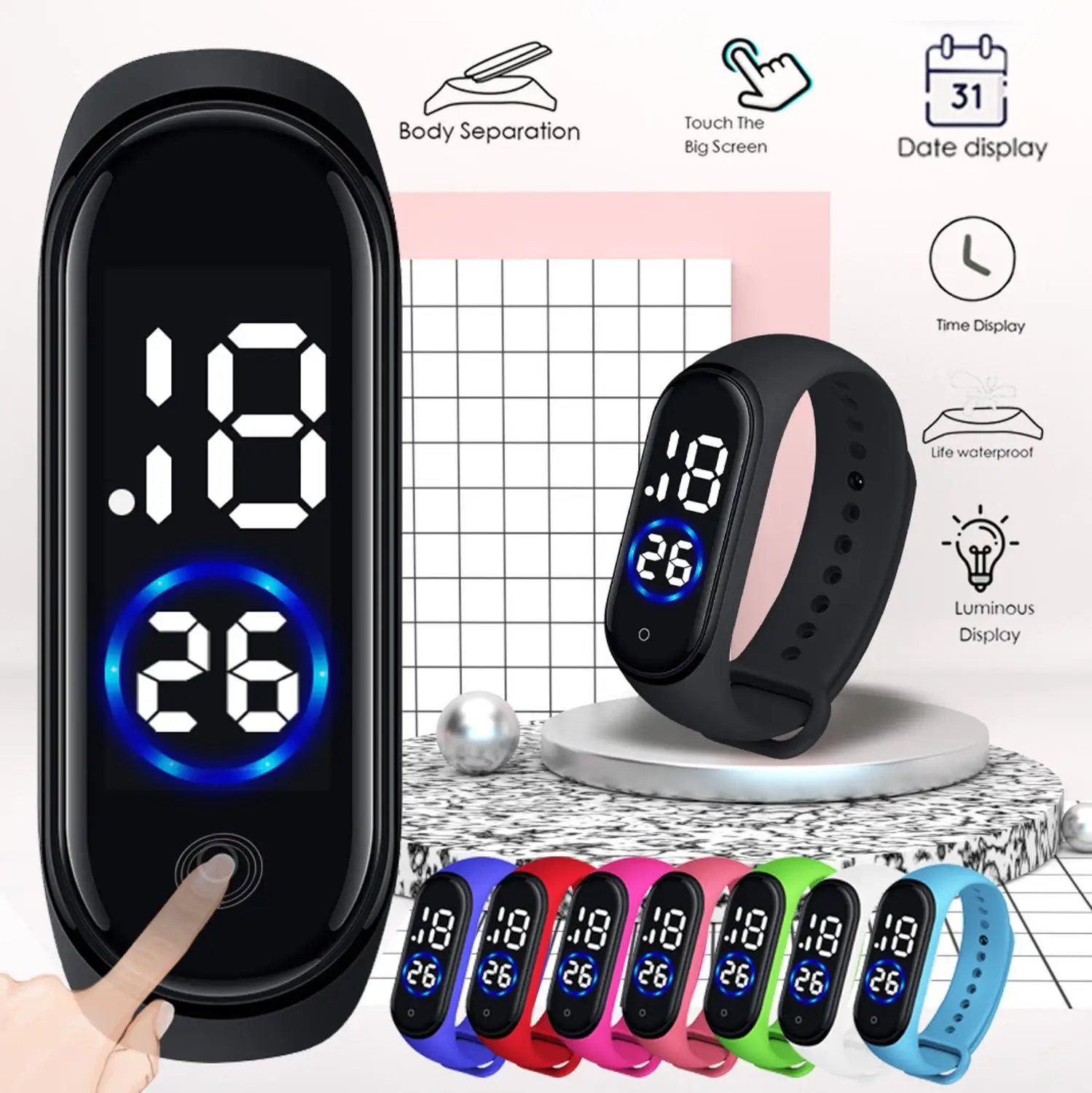 

2019 Mens Sport Watch LED Digital Display Bracelet Watch Students Silica Gel Sports Watch Reloj deportivo relogio masculino A1