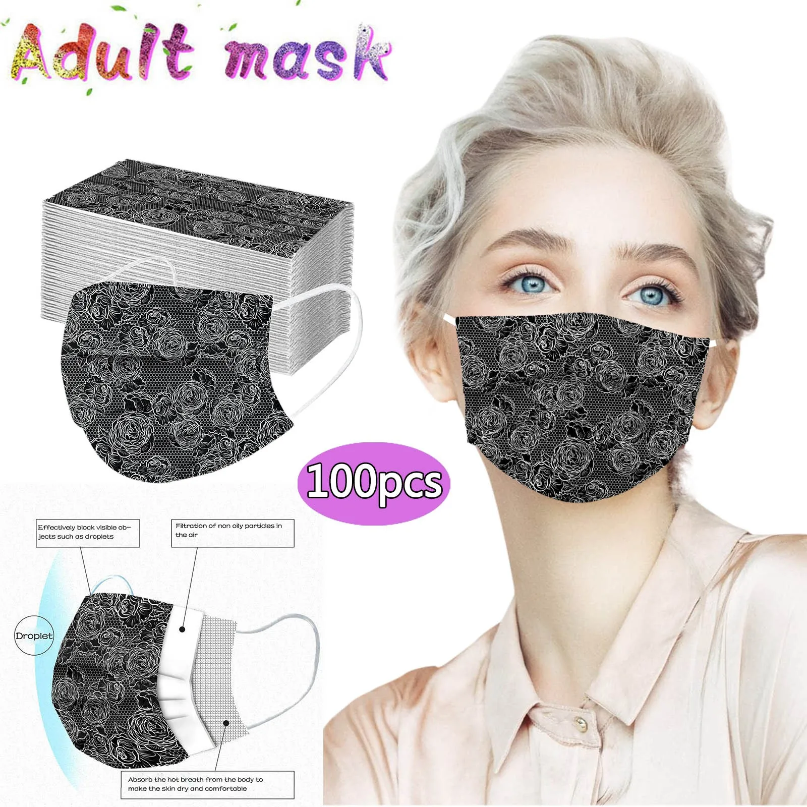 Protective Mask Disposable Face Mask adult Print Fast Delievry Halloween Cosplay Breathable Industrial 3 Ply Ear Loop Cubrebocas quick and easy halloween costumes Cosplay Costumes