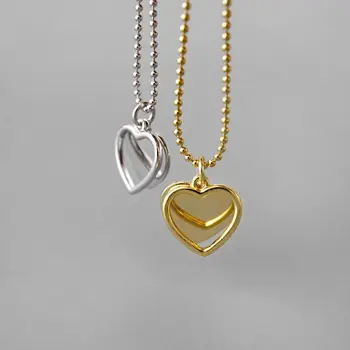

Silvology 925 Sterling Silver Double Heart Necklace Openwork Heart Round Bead Chain Women's Pendant Necklace Silver 925 Jewelry