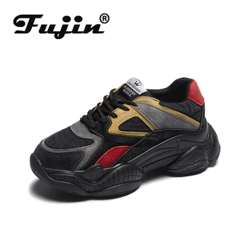 

Fujin Women Sneakers Spring 2020 Fashion Thick Bottom Breathable Increasing Mixed Color Round Toe Lace Causal Women Shoes