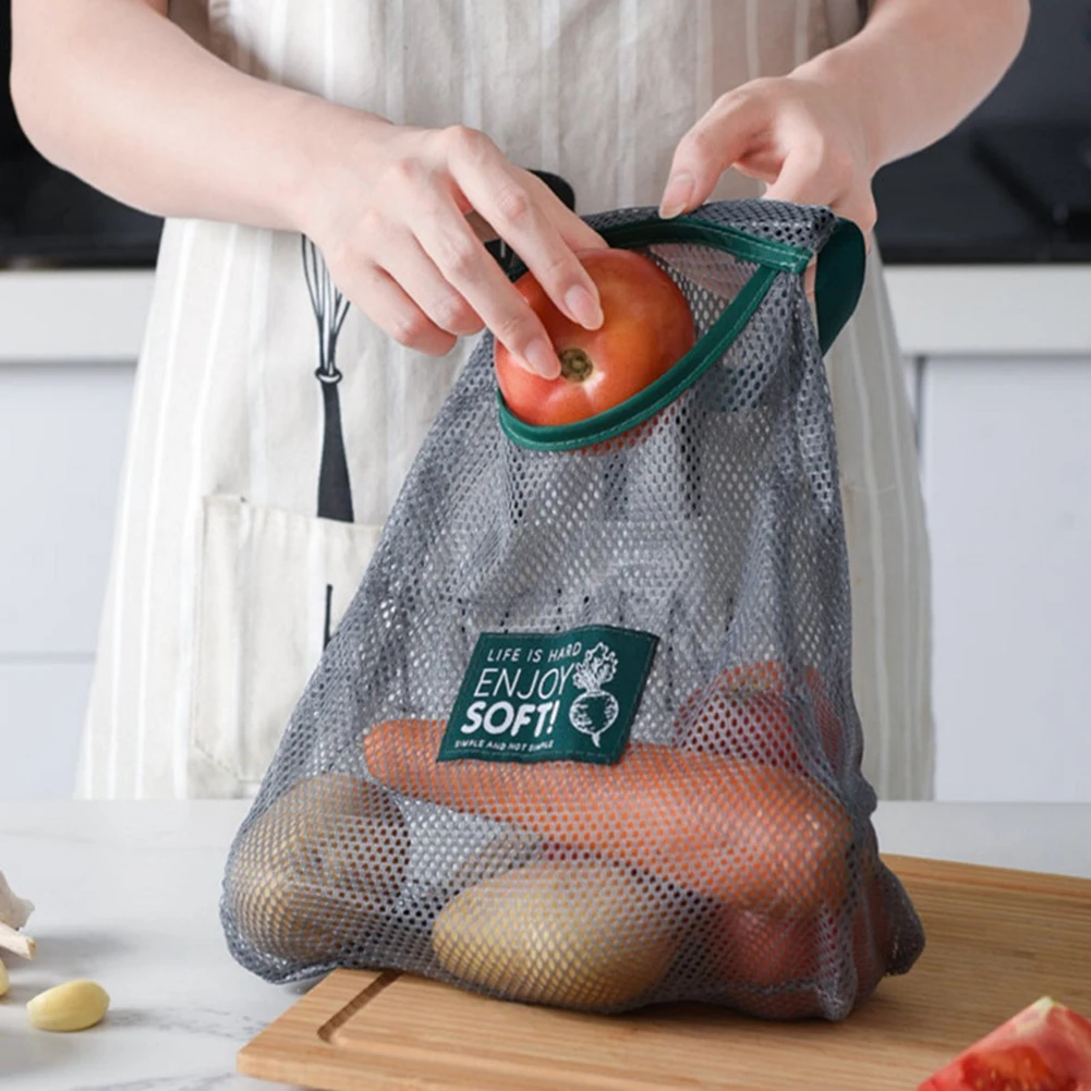 

Hanging Mesh Storage Bags Reusable Durable Net Storage Bags For Vegetables Potatoes Onions Fruit Food Grade Safety Kitchen Bag