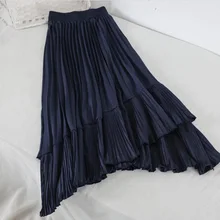 Плиссированная юбка с завышенной талией, Европейская Женская Элегантная черная длинная юбка на осень и зиму, Женская Повседневная трапециевидная юбка