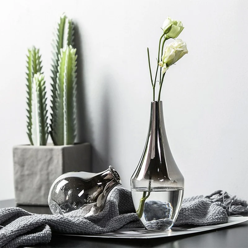 

Nordic Flower Glass Vase Creative Silver Gradient Dried Insert Desktop Terrarium Jewelry Decoration Plant Holder