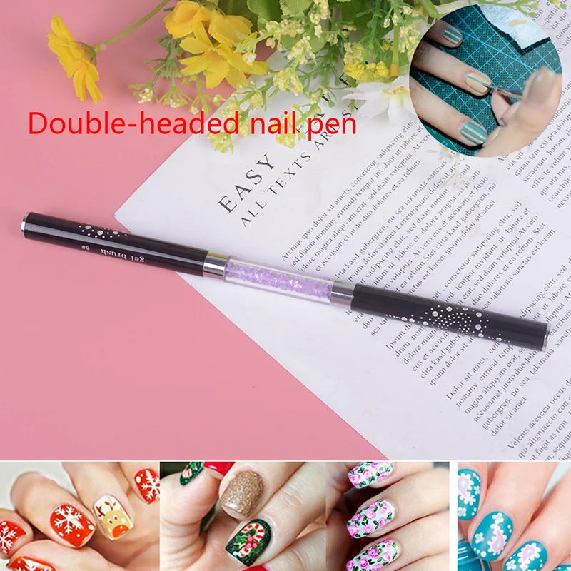 1PC Double-headed Nail Art Acrylic Silicone Point Flower Nail Pen Stainless Steel Dotting Tools Marbleizing Painting Pen