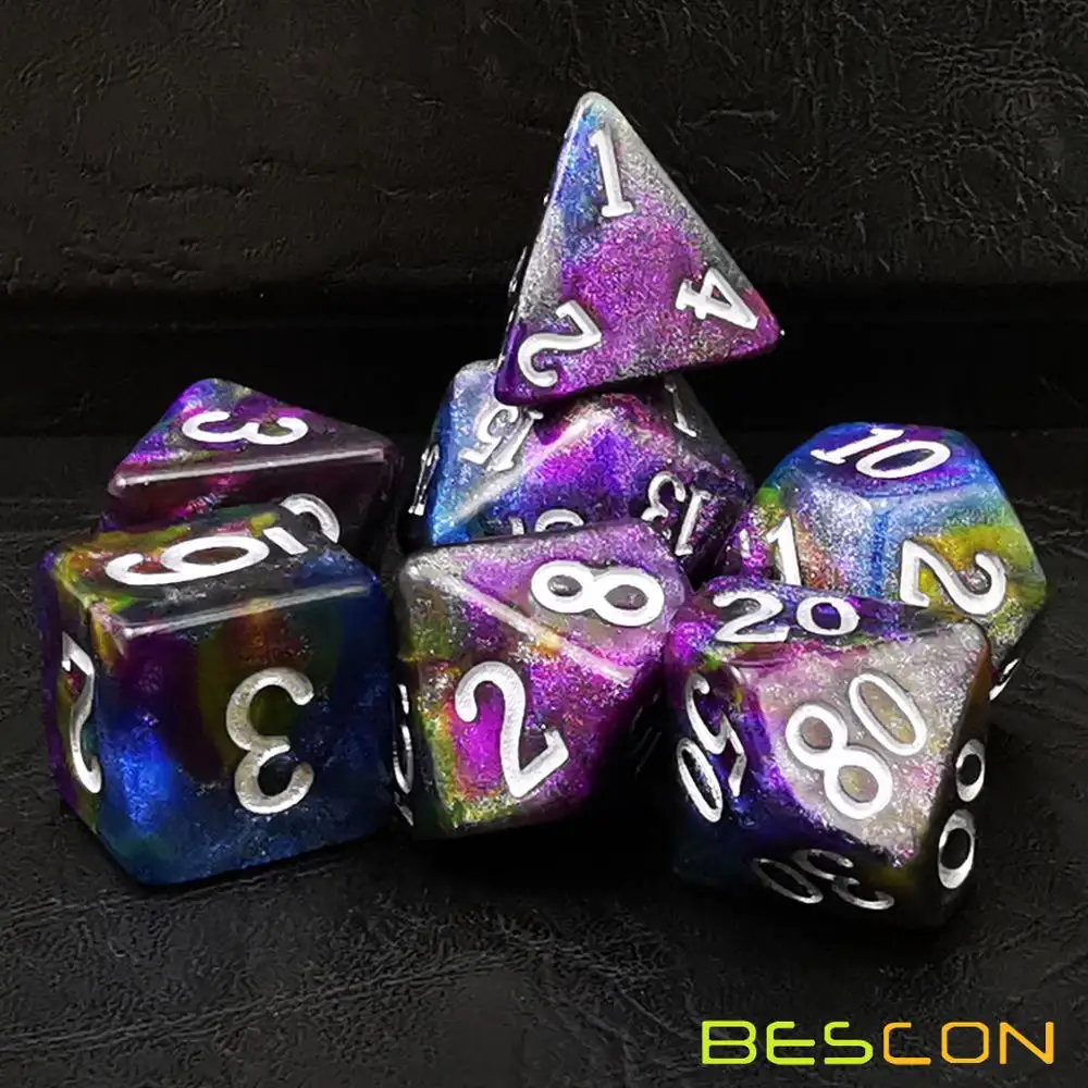 Bescon Starry Night Dice Set Series 7pcs Polyhedral RPG Dice Set Milky Way Midnight Twilight