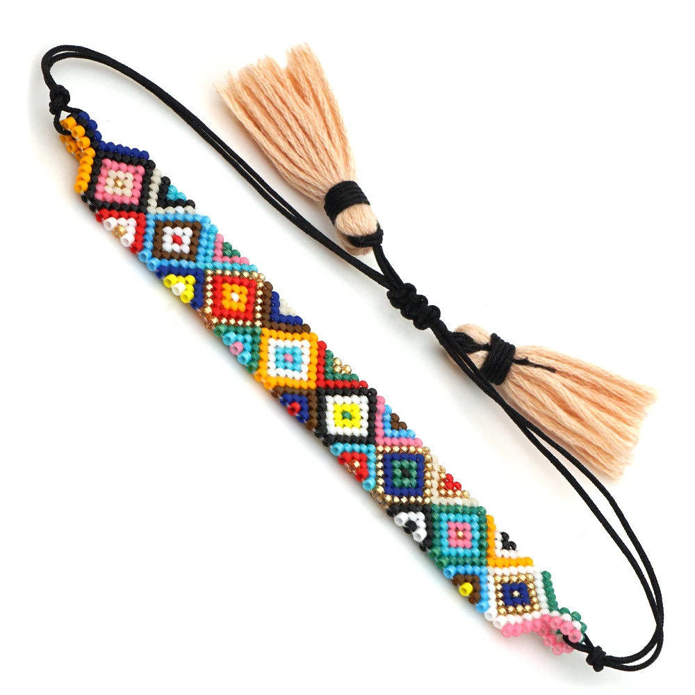 Go2boho MIYUKI сглаза браслет богемный эмаль плитка браслеты Pulseras Mujer Moda бохо шик Радуга ювелирные изделия для женщин кисточкой