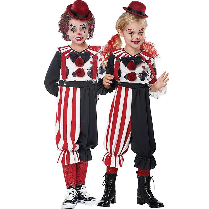 

New Halloween Boys Girls Clown Cosplay Cute Funny Wave Point Suspenders Kids Circus Fancy Dress Ball Stage Costume