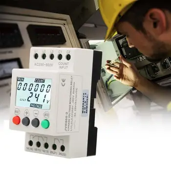 

JVR800-2 Under Over Voltage Protector 3 Phase Voltage Monitoring Sequence Protection Relay Din Rail Dual LED Display