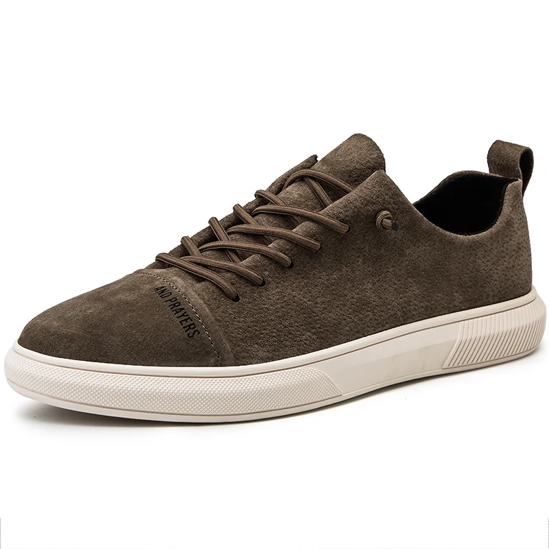 khaki Men Sneakers Suede Leather Designer Vintage Sneakers Men British Style Low Top Casual Flat Shoes Lace Up Wild Casual Tide Shoes - Цвет: khaki
