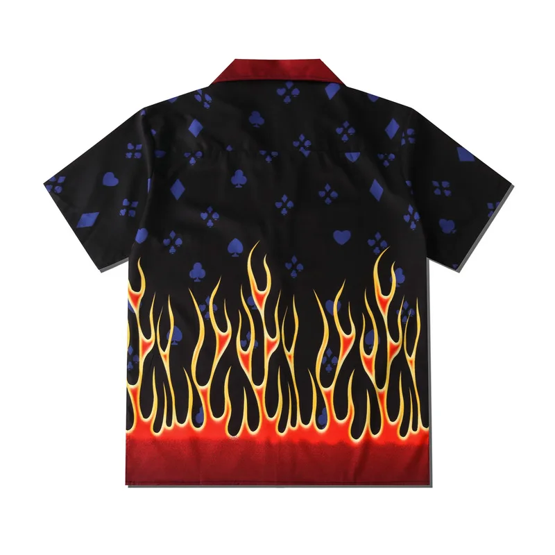 Men's Clothing Y2K Fashion Vintage Flame Print Maglia Short Sleeve Shirts Summer New Casual Hawaiian Beach Viking Man Shirt