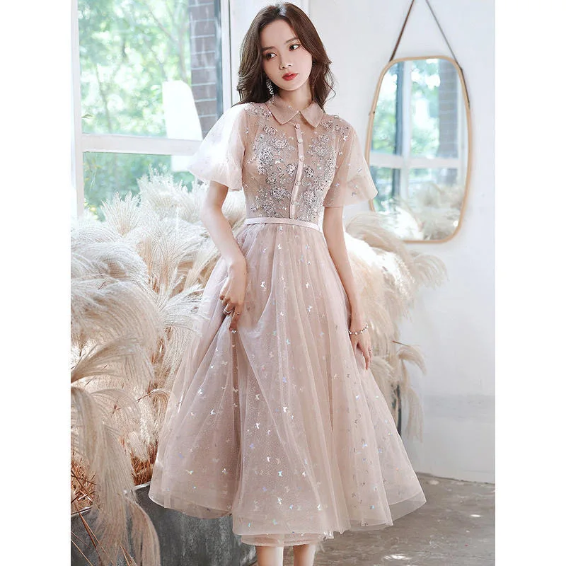 abendkleider 2022 dubai trajes de mujer para vestir CN(Origin) Short Halter Knee-Length Court Train Yes Prom Dresses Lace | Свадьбы и