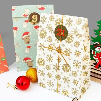 

24pcs/set Christmas Kraft Paper GiftPresent Bag Santa Claus Elk Candy Chocolate Cookiesdessert Cookies Bag Christmas items