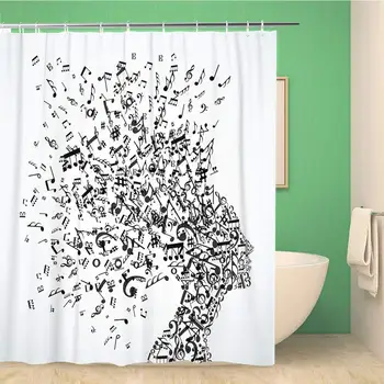 

Bathroom Shower Curtain Abstract Music Notes Splash from Woman Head Clef Human Polyester Fabric 72x72 inches Waterproof Bath