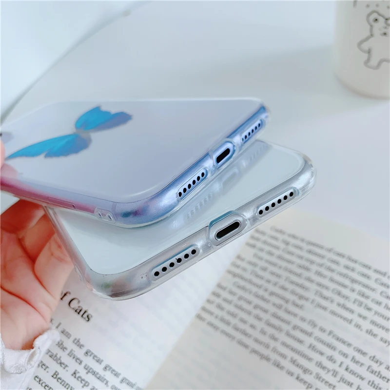 Модный ультратонкий прозрачный мягкий чехол с бабочкой для iPhone 12 Mini 11 Pro Max X Xs XR 7 8