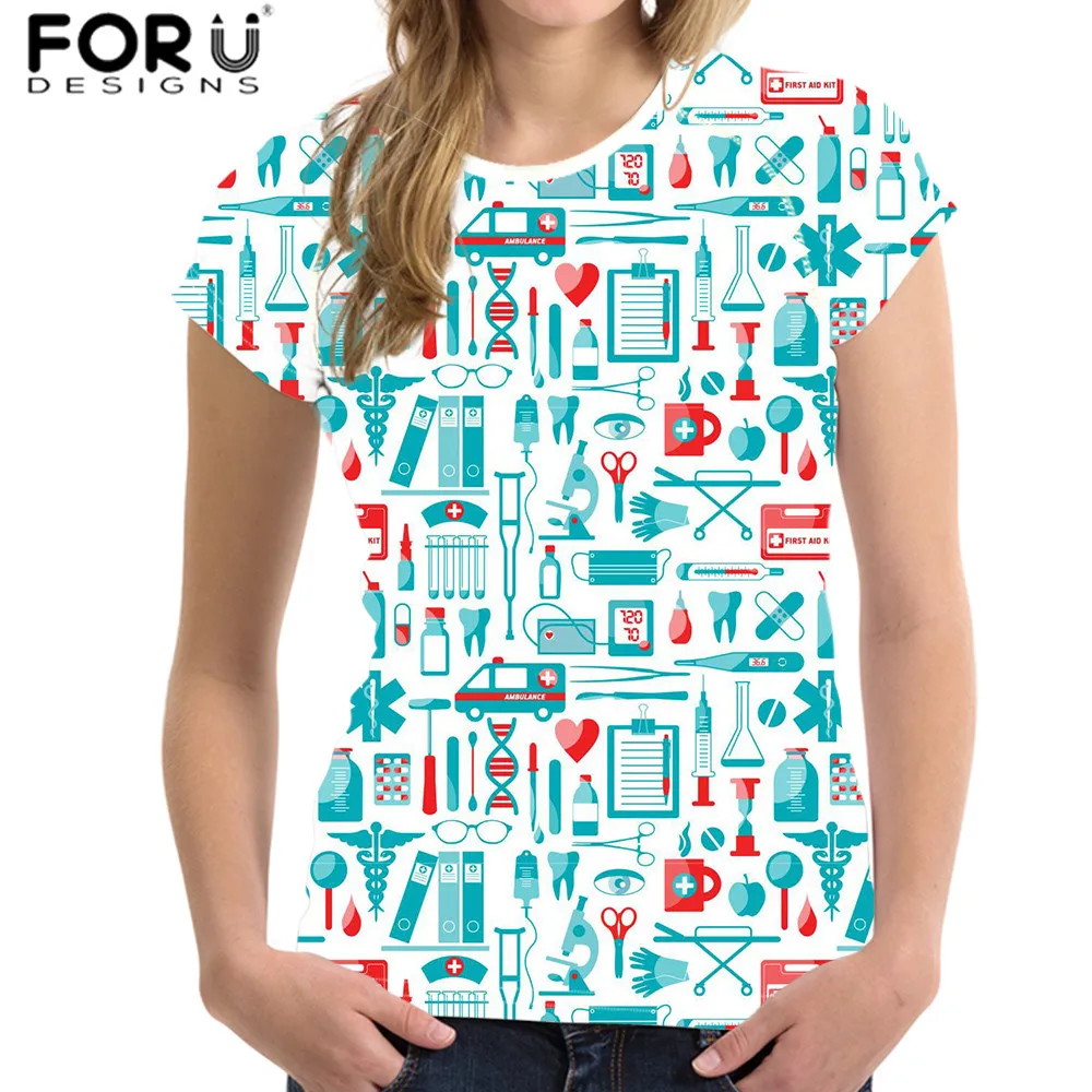 FORUDESIGNS, женская летняя забавная футболка, дизайнерская, милая, для стоматолога, медсестры, 3D принт, для девушек, короткий рукав, одежда, camisa feminina - Цвет: HXA308BV