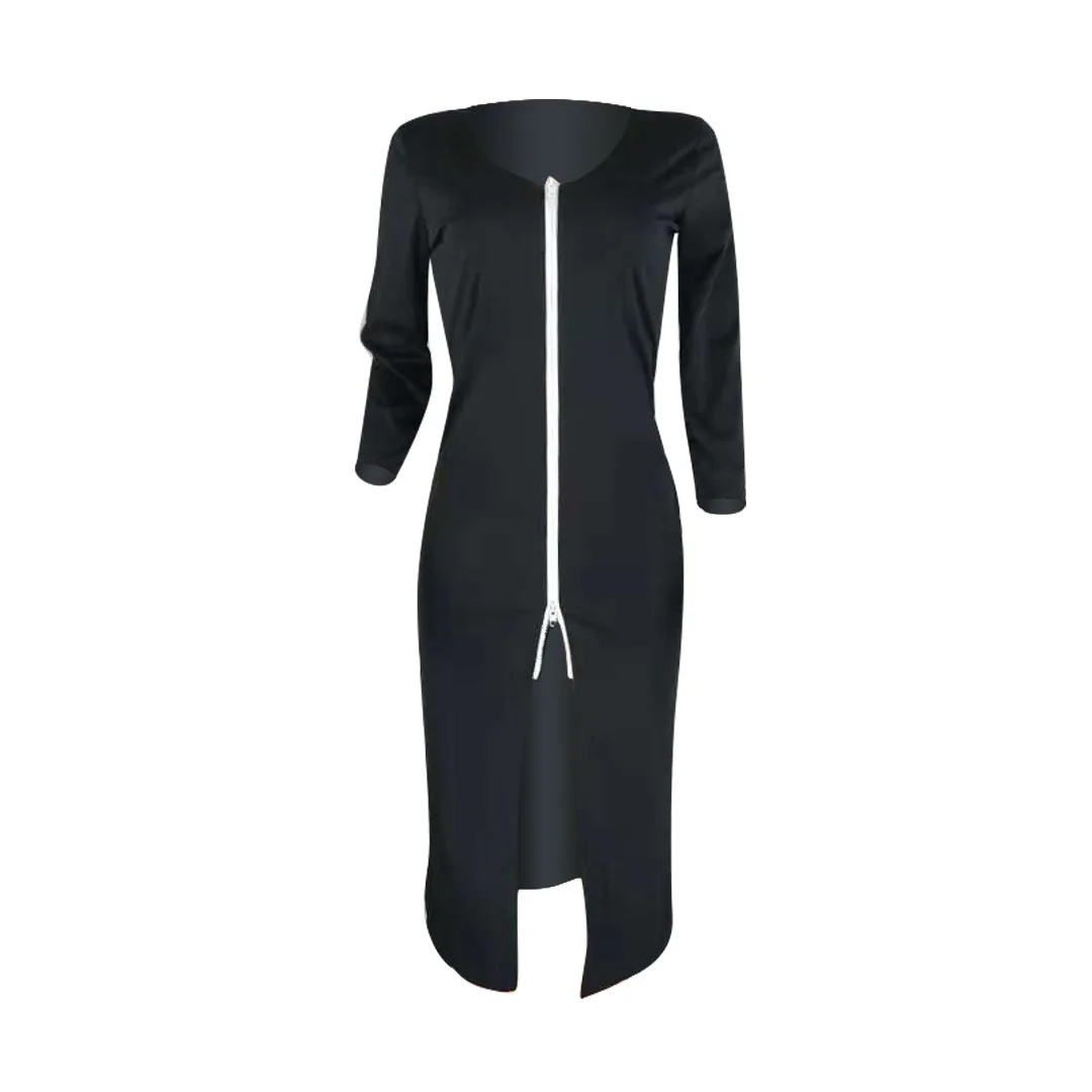 J6044,, осенняя Новая Стильная однотонная длинная куртка на молнии, женское платье в европейском и американском стиле, повседневное пальто