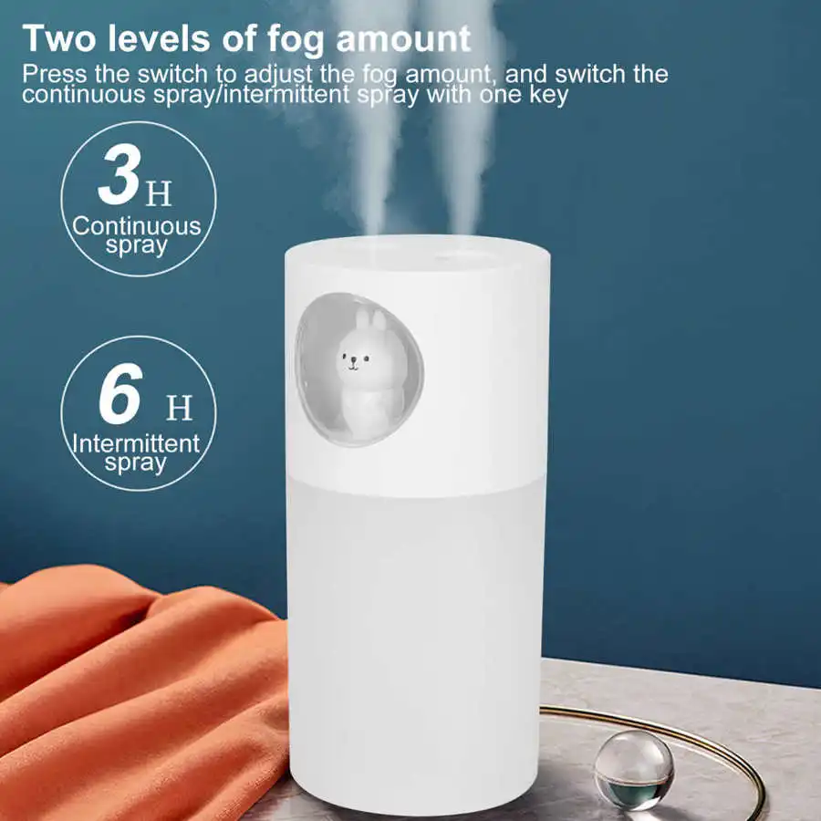 

270ml Cute Cartoon Ultrasonic Air Humidifier Cool Mist Maker Double Spray Home Aroma Essential Oil Diffuser with LED Light