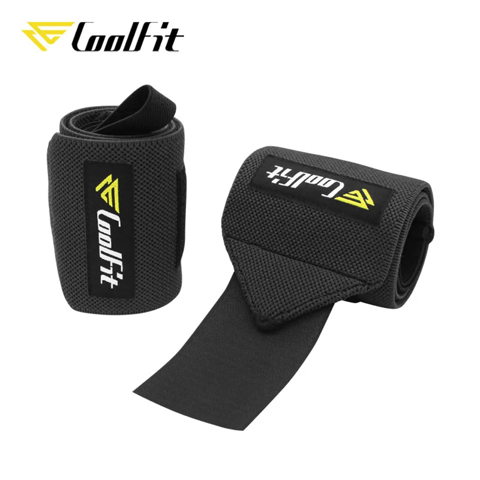 CoolFit 1 пара гимнастический фитнес тяжелая атлетика нарукавники Powerlifting браслет поддержка эластичные бинты для запястья бандаж повязка для спорта - Цвет: Black