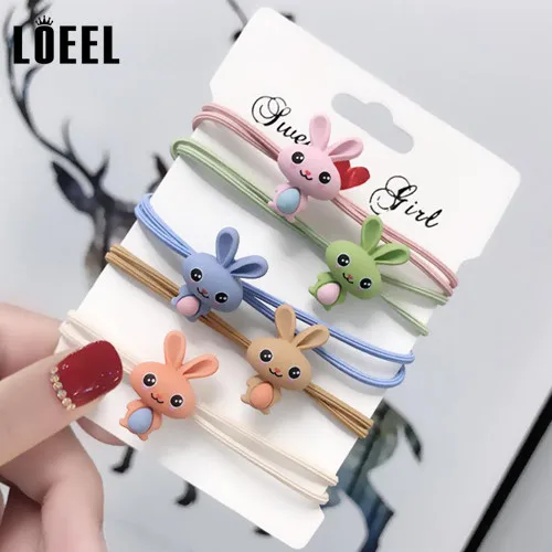 Rabbit big eyes Резинки для волос, 5 шт., Мультяшные животные, резинка, фрукты, цветы, эластичная резинка для волос, конский хвост, держатель, повязка на голову, головной убор для женщин и девушек - Цвет: Rabbit big eyes