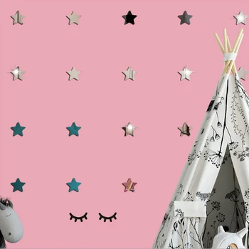 

100pcs/lot star 3D DIY Home Decor Silver gold Circles Mirror Acrylic Wall Stickers Office Art PVC Wall Decal Home Decoration