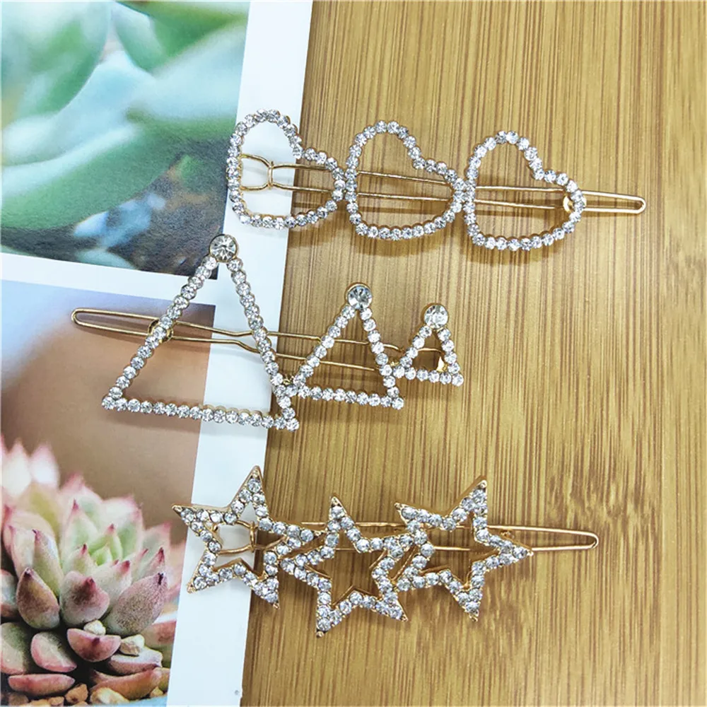 1PC New Shining LOVE Triangle Star Hairpins Diamond Barrette Hair Clips For Girls Styling Tool Hairgrip Women Hair Accessories (13)