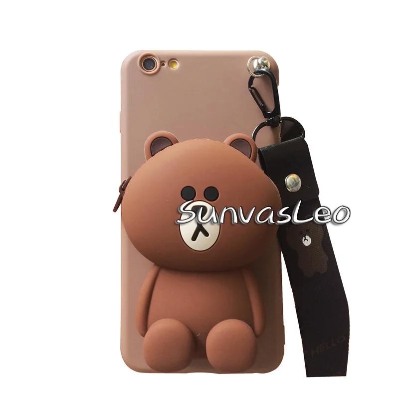 Brown Bear Для huawei Honor 8 8X9 9X10 20/Lite Pro 3D Мягкий силиконовый чехол-кошелек с изображением животных из мультфильма чехол-кошелек для телефона с ремешком на цепочке - Цвет: Brown Bear
