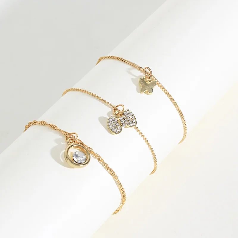Модный браслет с бабочкой, циркониевые браслеты, круглые браслеты с кристаллами, милые браслеты с бантиком, простая ручная цепочка, милый браслет