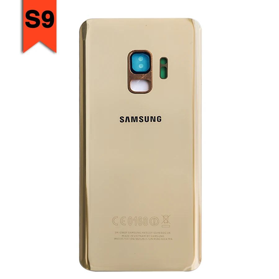 Чехол на заднюю панель S9 для samsung Galaxy S9 G960 S9 Plus S9+ G965F, задняя крышка на батарейку, задняя крышка на дверь, стекло с наклейкой - Цвет: S9 Plus Gold