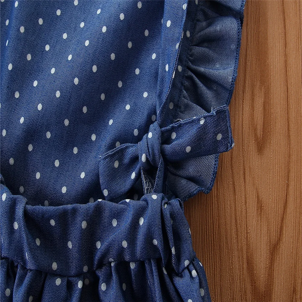 Polka dot Kids Dress For Girls Ruffle Dresses Girl 4 Years Sleeveless Casual Summer Girls Dress Square Collar Baby Clothes D30