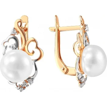 

Примаэксклюзив earrings with pearls and cubic zirconia in red gold
