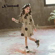 Платье для больших девочек осенние детские платья цвета хаки в черный горошек для девочек, комбинезон для новорожденных с длинными рукавами, платье принцессы детская одежда