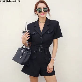 

CWBshowGG 2020 Summer New Women short sleeve Office Lady Turn-Down Collar jumpsuit single breasted Loose casual jumpsiut