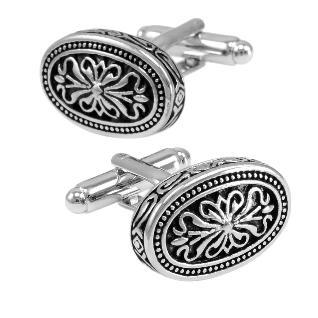 Mens Brass Retro Flower  Cuff Links Wedding Party Clothing Accessory
