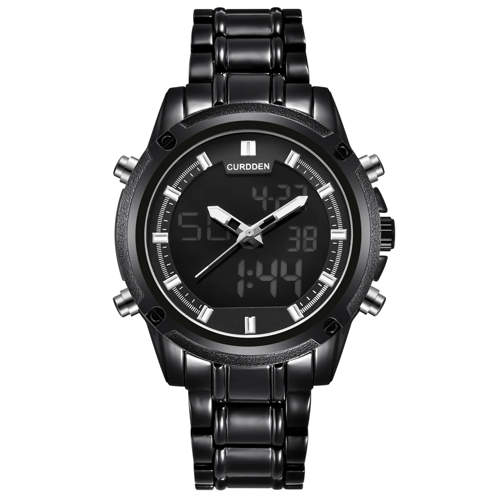 

CURDDEN Brand Watches Mens Fashion Alloy Band Dual Time Quartz Digital Chronograph Business Watch Reloj Hombre Acero Inoxidable