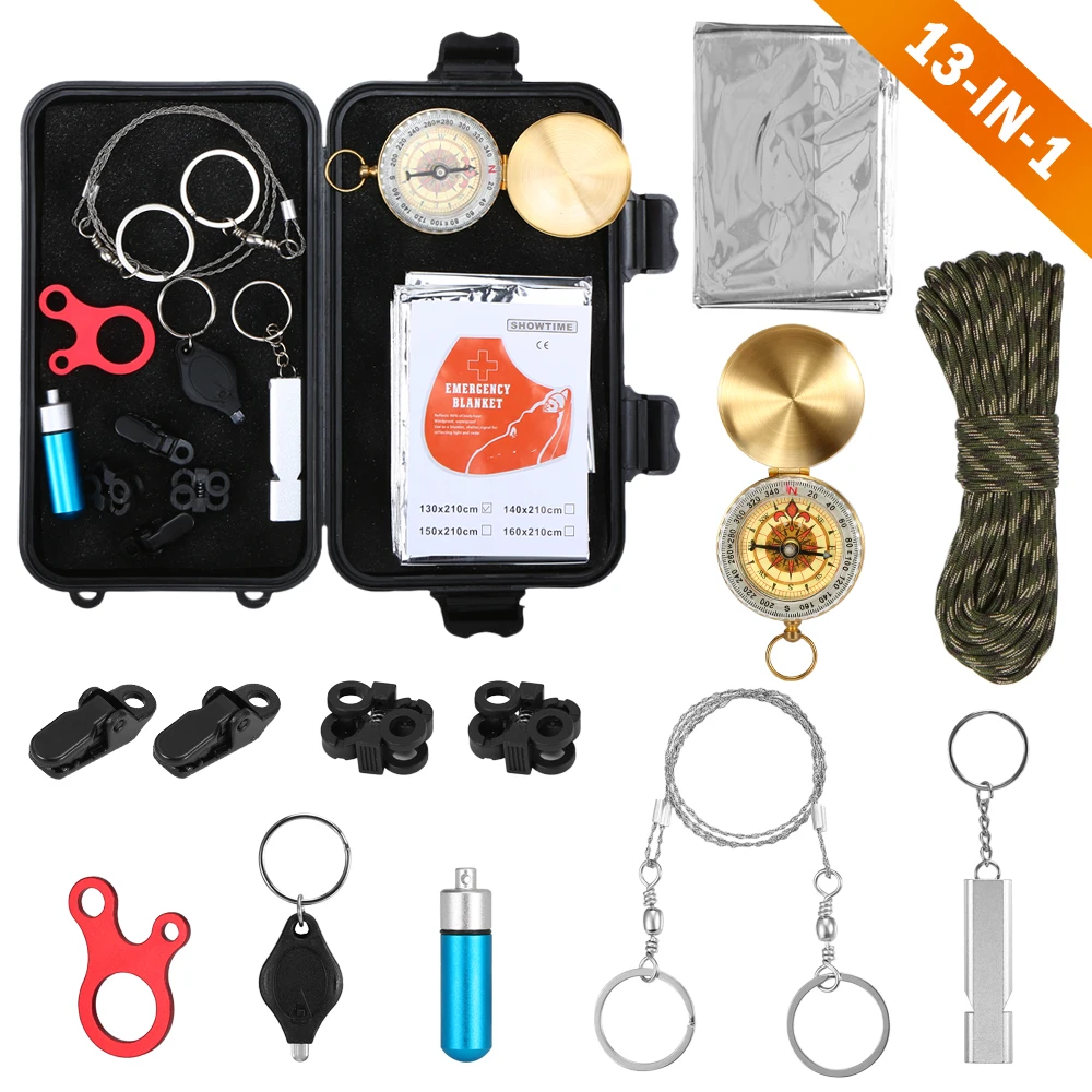 

Survival kit set military outdoor travel mini camping tools aid kit emergency multifunct survive Wristband whistle blanket